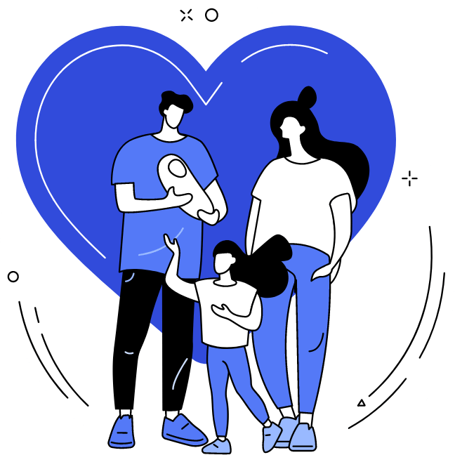 Cartoon Family in front of heart