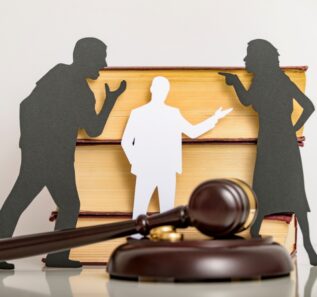 Silhouette symbol. Child custody. Family law proceedings. Divorce mediation, legal separation